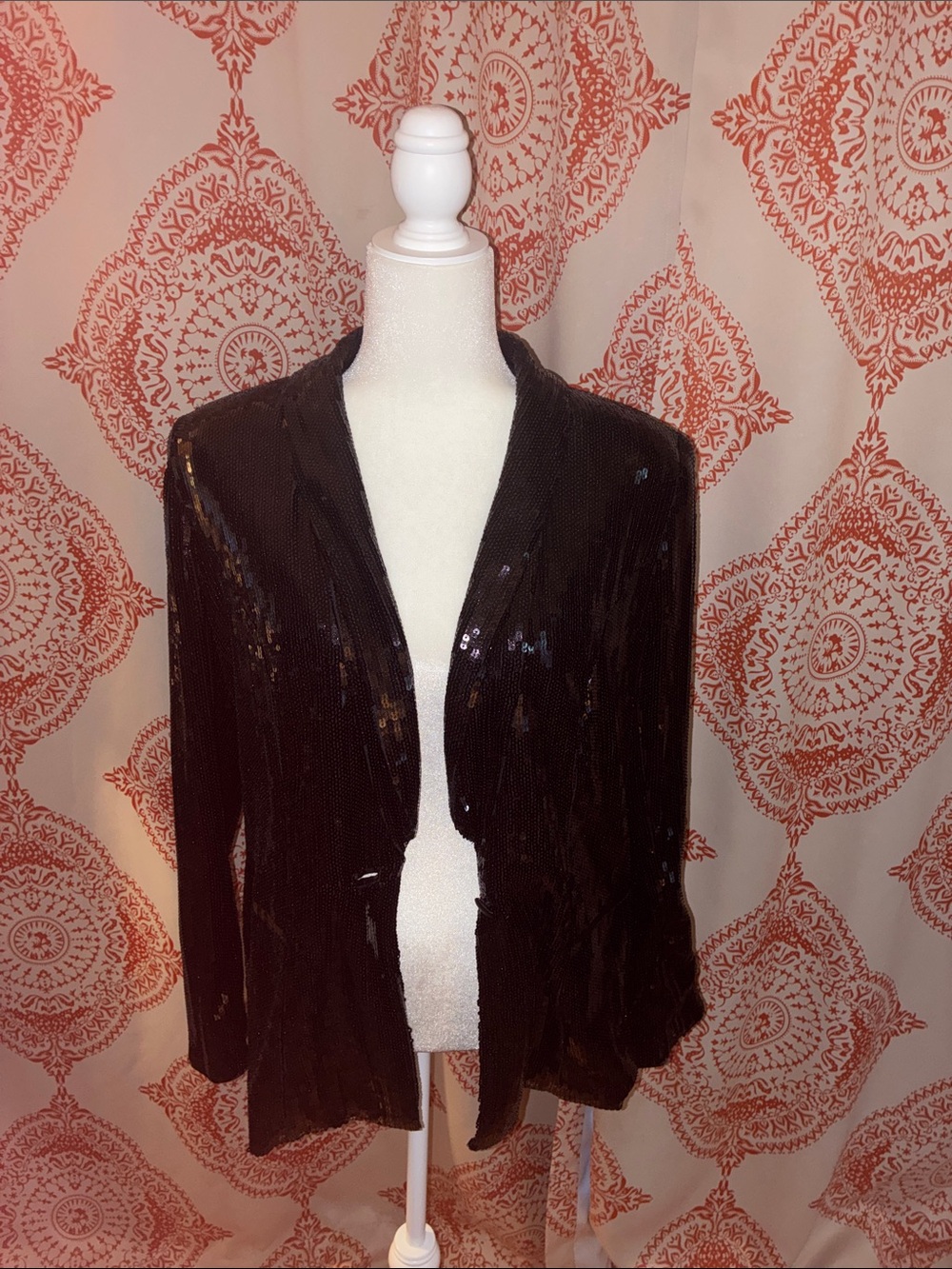 INC International Concepts Black Sequin Open-Front Cardigan